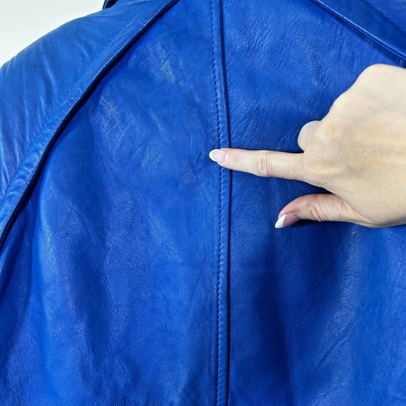Vintage 80's Electric Blue Andrew Marc 100% Genuine Leather Jacket Womens Medium - Picture 11 of 13
